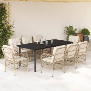 vidaXL 9-delige Tuinset met kussens poly rattan beige