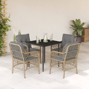 vidaXL 5-delige Tuinset met kussens poly rattan gemengd beige