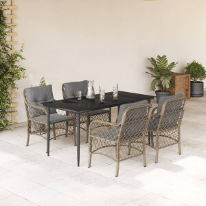 vidaXL 5-delige Tuinset met kussens poly rattan gemengd beige