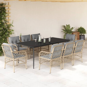 vidaXL 9-delige Tuinset met kussens poly rattan gemengd beige