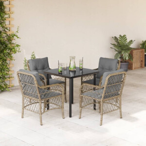 vidaXL 5-delige Tuinset met kussens poly rattan gemengd beige