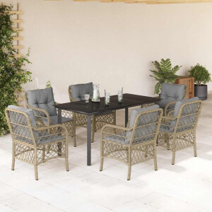 vidaXL 7-delige Tuinset met kussens poly rattan gemengd beige