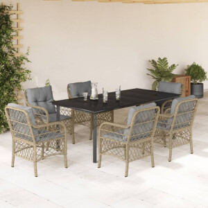 vidaXL 7-delige Tuinset met kussens poly rattan gemengd beige