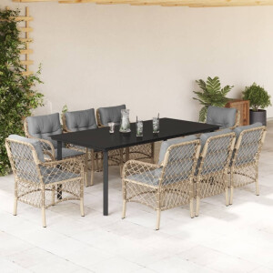 vidaXL 9-delige Tuinset met kussens poly rattan gemengd beige