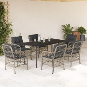 vidaXL 7-delige Tuinset met kussens poly rattan grijs
