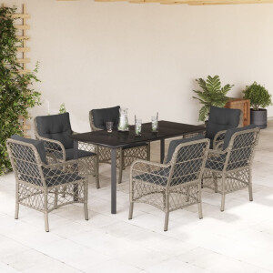 vidaXL 7-delige Tuinset met kussens poly rattan grijs