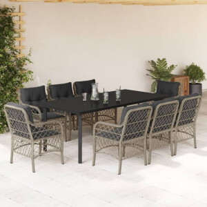 vidaXL 9-delige Tuinset met kussens poly rattan lichtgrijs