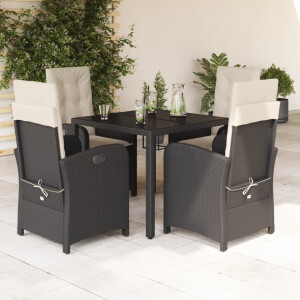 vidaXL 5-delige Tuinset met kussens poly rattan zwart