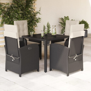 vidaXL 5-delige Tuinset met kussens poly rattan zwart