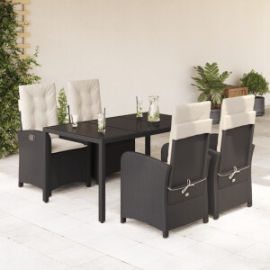 vidaXL 5-delige Tuinset met kussens poly rattan zwart