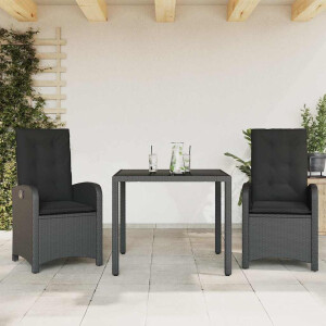 vidaXL 3-delige Tuinset met kussens poly rattan zwart