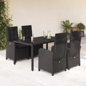 vidaXL 5-delige Tuinset met kussens poly rattan zwart