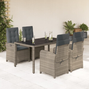 vidaXL 5-delige Tuinset met kussens poly rattan grijs