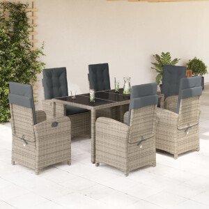 vidaXL 7-delige Tuinset met kussens poly rattan grijs