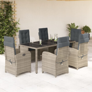vidaXL 7-delige Tuinset met kussens poly rattan grijs