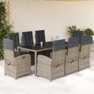 vidaXL 9-delige Tuinset met kussens poly rattan grijs