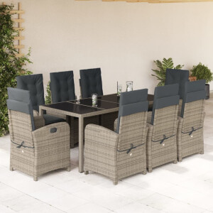 vidaXL 9-delige Tuinset met kussens poly rattan grijs