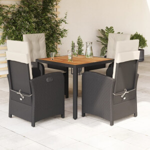 vidaXL 5-delige Tuinset met kussens poly rattan zwart