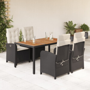 vidaXL 5-delige Tuinset met kussens poly rattan zwart