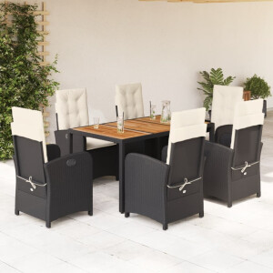 vidaXL 7-delige Tuinset met kussens poly rattan zwart