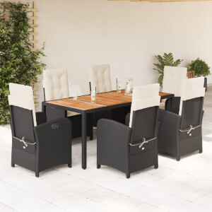 vidaXL 7-delige Tuinset met kussens poly rattan zwart
