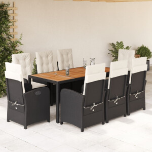 vidaXL 9-delige Tuinset poly rattan zwart