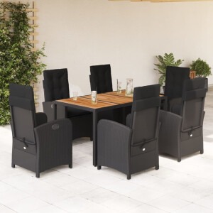vidaXL 7-delige Tuinset met kussens poly rattan zwart