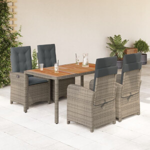 vidaXL 5-delige Tuinset met kussens poly rattan grijs