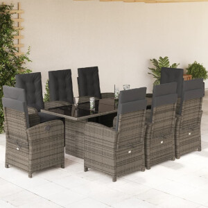 vidaXL 9-delige Tuinset met kussens poly rattan grijs