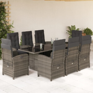 vidaXL 9-delige Tuinset met kussens poly rattan grijs