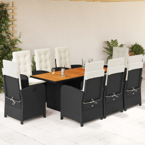vidaXL 9-delige Tuinset poly rattan zwart
