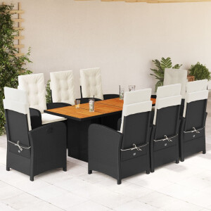 vidaXL 9-delige Tuinset poly rattan zwart