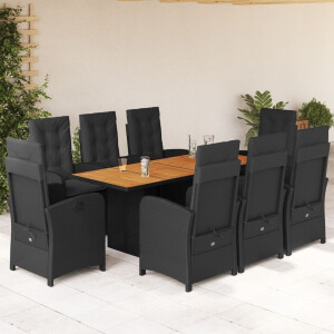 vidaXL 9-delige Tuinset poly rattan zwart