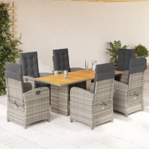 vidaXL 7-delige Tuinset met kussens poly rattan grijs