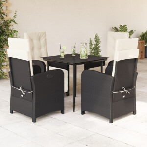 vidaXL 5-delige Tuinset met kussens poly rattan zwart