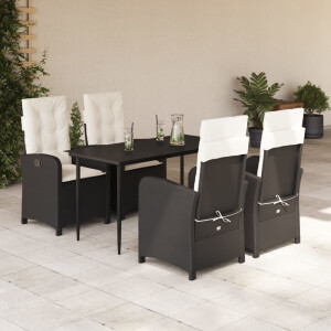vidaXL 5-delige Tuinset met kussens poly rattan zwart