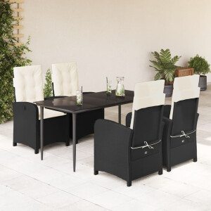 vidaXL 5-delige Tuinset met kussens poly rattan zwart
