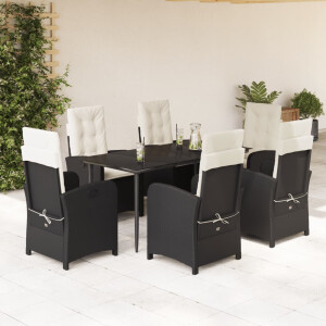 vidaXL 7-delige Tuinset met kussens poly rattan zwart