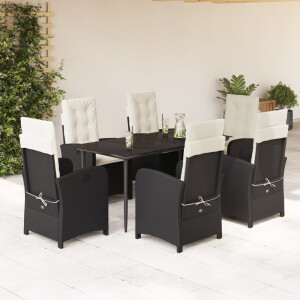 vidaXL 7-delige Tuinset met kussens poly rattan zwart