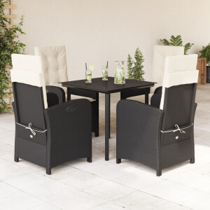 vidaXL 5-delige Tuinset met kussens poly rattan zwart