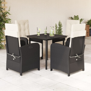 vidaXL 5-delige Tuinset met kussens poly rattan zwart