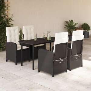 vidaXL 5-delige Tuinset met kussens poly rattan zwart