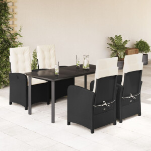 vidaXL 5-delige Tuinset met kussens poly rattan zwart