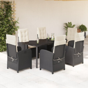 vidaXL 7-delige Tuinset met kussens poly rattan zwart