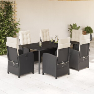 vidaXL 7-delige Tuinset met kussens poly rattan zwart