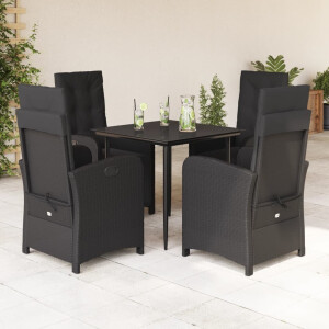 vidaXL 5-delige Tuinset met kussens poly rattan zwart