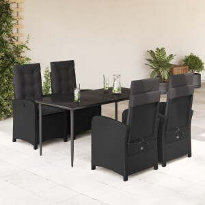 vidaXL 5-delige Tuinset met kussens poly rattan zwart