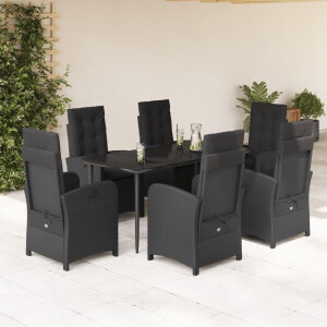 vidaXL 7-delige Tuinset met kussens poly rattan zwart