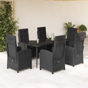 vidaXL 7-delige Tuinset met kussens poly rattan zwart