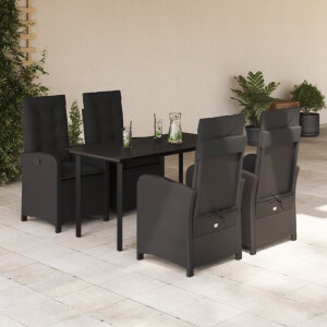 vidaXL 5-delige Tuinset met kussens poly rattan zwart